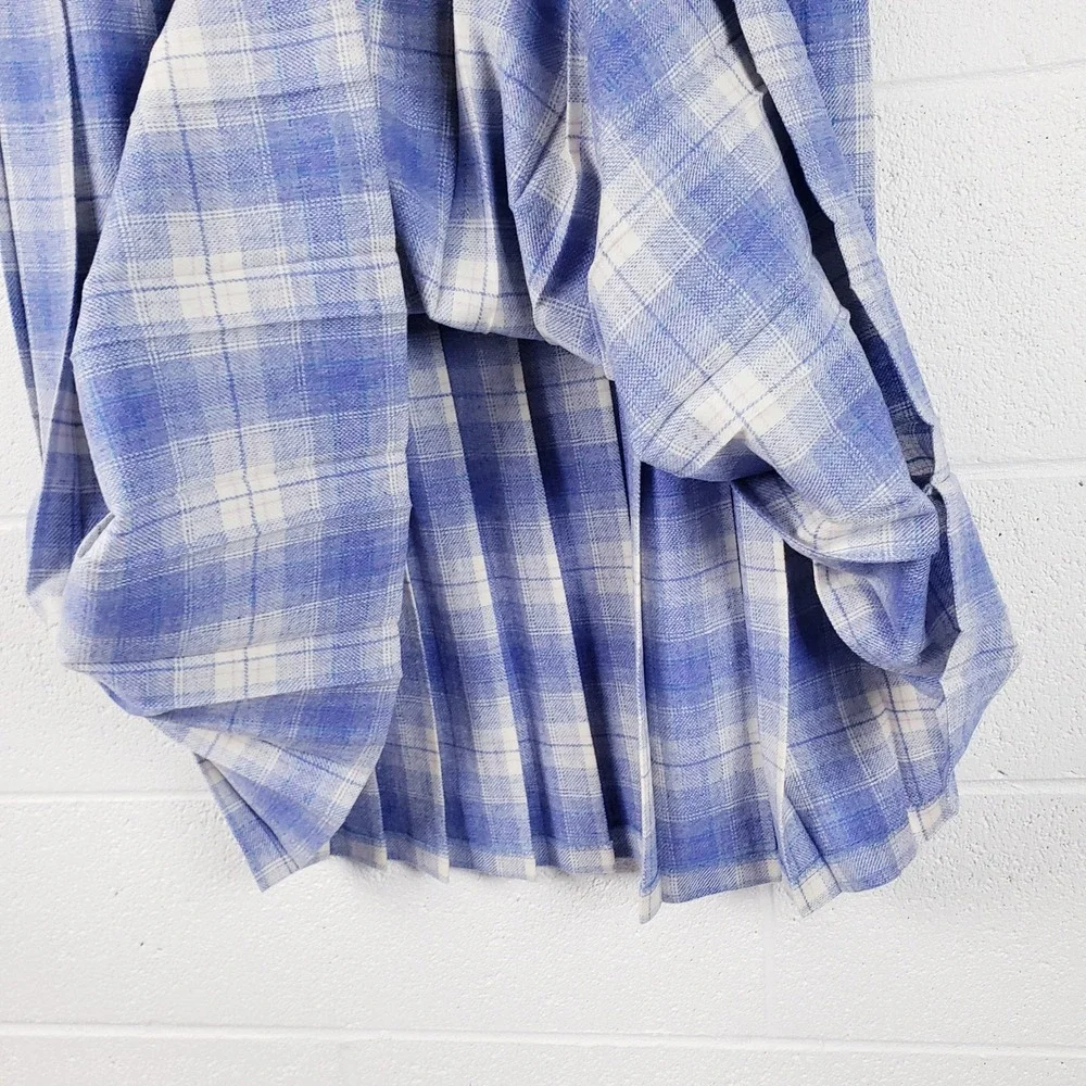 Vintage Pendleton Midi Skirt Periwinkle Blue Plaid Pleated Wool Womens 14
